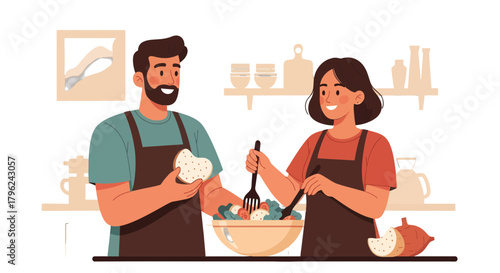 Couple Preparing Food Together In The Kitchen Creating A Delicious Meal Effortlessly