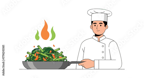 Chef Preparing Culinary Delight, Showing Skill And Craft in A Cartoon Illustration