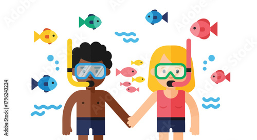 Couple Snorkeling Underwater, Holding Hands and Enjoying the View Together