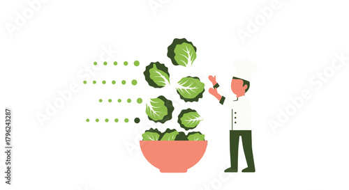 Chef Preparing Salad Ingredients Into A Bowl, Healthy Cooking And Diet Concept