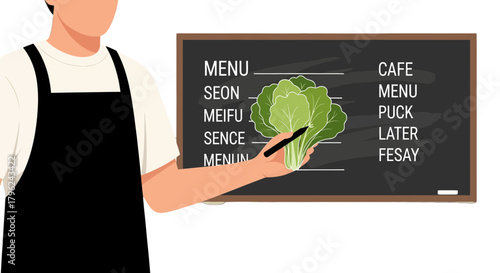 Chef Presenting Menu Options Featuring Fresh Ingredients In A Modern Artistic Style