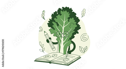 Creative Plant Character: A Literary Green With Glasses, Sketching Ideas and Plans