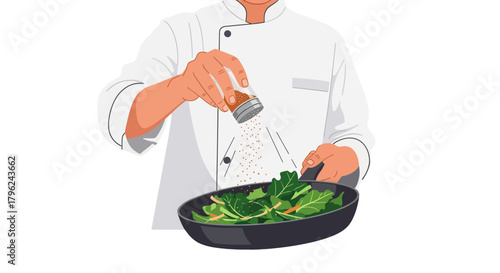 Culinary Art Flourishes With Chef Seasoning Fresh Vegetables in a Frying Pan