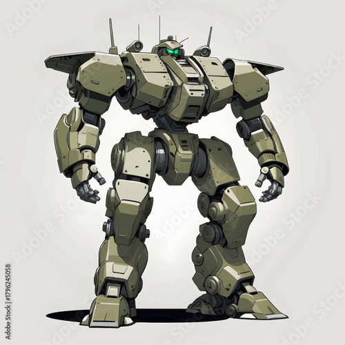 Detailed CGI Render of a Realistic Sci-Fi Combat Robot Walker with Olive Green Plating