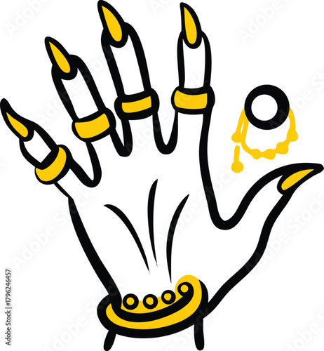 Mysterious witch s hand adorned with enchanted rings