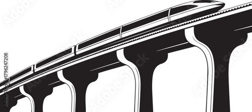 Railroad tracks with high speed train illustration for transportation