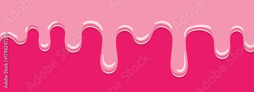 Seamless horizontal border of sweet pink cream glaze dripping like melted frosting or icing