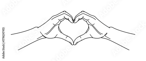 Outline drawing of human hands creating a universal heart symbol, representing love, peace, and togetherness