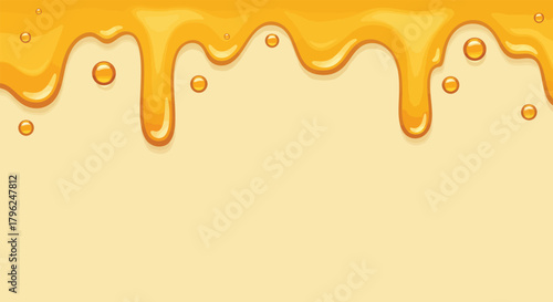 Golden liquid honey or syrup drips with sweet bubbles, creating a delicious and vibrant sticky texture background