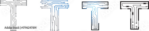 Circuit board letter t silhouette technology computer electronic network mainboard vector