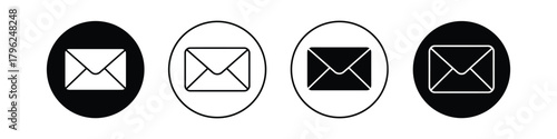 Email Envelope Icons Black and White Outline Vector Set for Design Projects