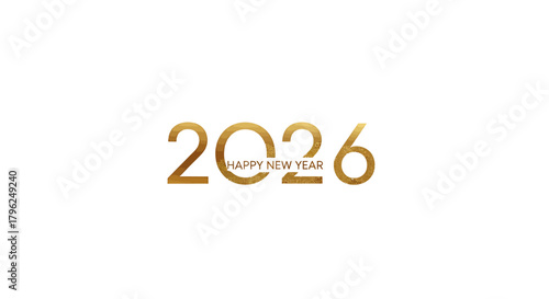 Happy New Year 2026 celebratory graphic with golden numerals and text on a clean white background