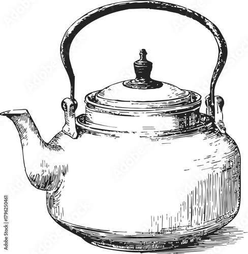 Teapot sketch hand drawn vintage kettle with curved handle and spout — stock vector