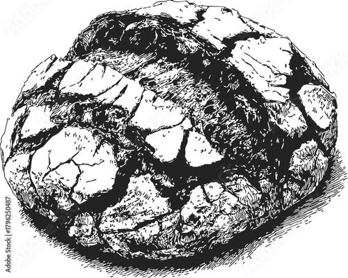 Bread loaf sketch hand drawn rustic round artisan bread with cracked crust — stock vector