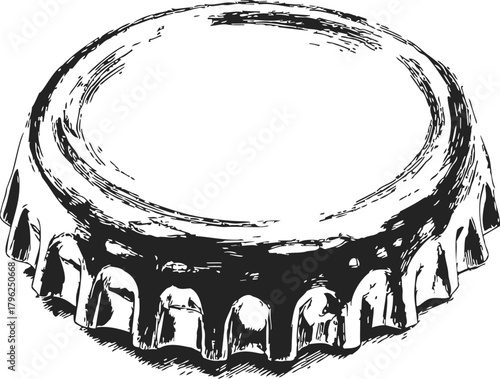 Bottle cap sketch hand drawn style detailed metal crown closeup — stock vector