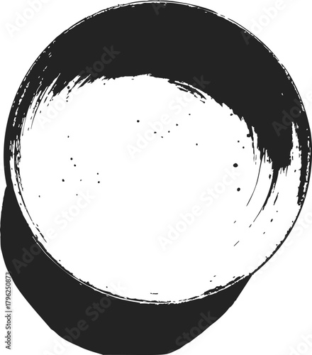 Black ink circle sketch, hand drawn brush stroke with grunge texture — stock vector