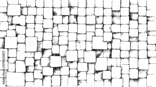 Cobblestone pattern sketch, hand drawn square stone paving seamless background — stock vector