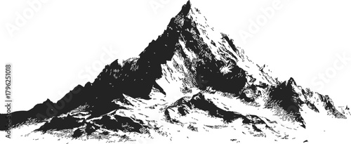 Mountain peak sketch, hand drawn rugged summit with rocky slopes — stock vector