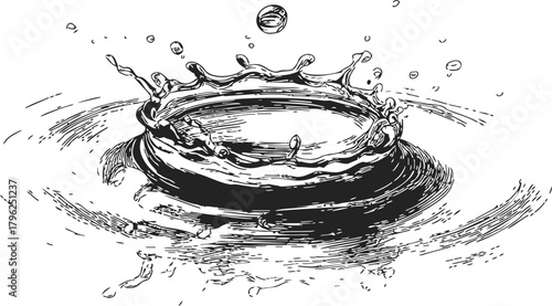 Water splash sketch hand drawn style with ripples and droplets — stock vector