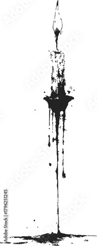 Candle sketch hand drawn with melting wax and dripping ink effect — stock vector