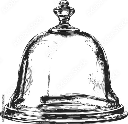 Glass cloche sketch, hand drawn bell jar with knob and base — stock vector