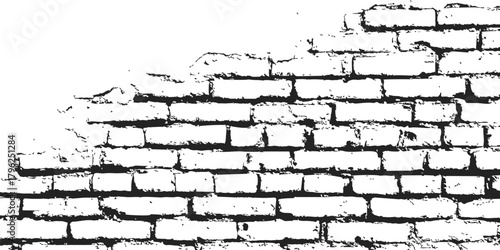 Brick wall sketch, hand drawn, rough grunge texture, partial diagonal structure — stock vector