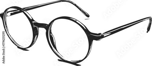 Round eyeglasses sketch, hand drawn vector, classic retro spectacles with circular frames — stock vector