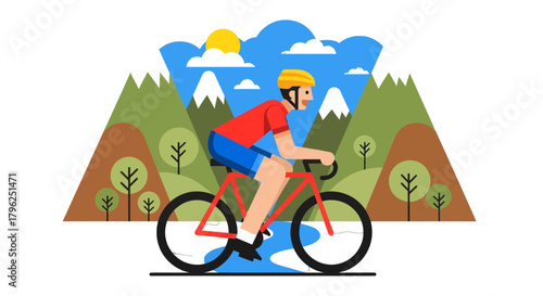 Cyclist Adventure in Mountains with Sun and Clouds a Delightful Exploration Scene