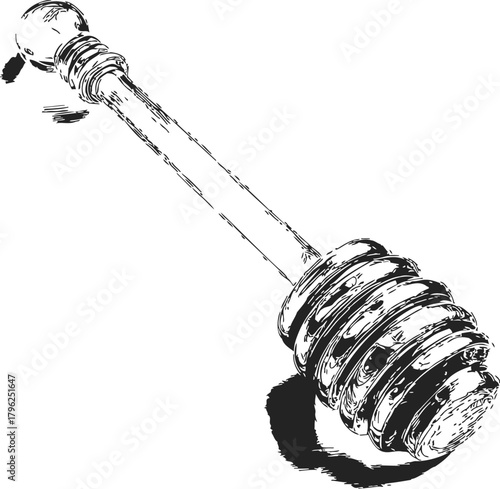 Honey dipper sketch hand drawn kitchen utensil with textured grooves — stock vector
