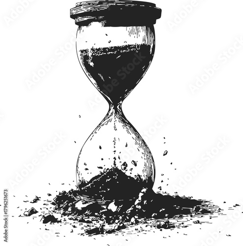 Hourglass sketch hand drawn with sand spilling out, vintage style concept — stock vector