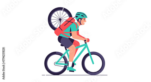 Cyclist With Spare Wheel On Bike, Ready For Adventure, Motion Graphics on Black