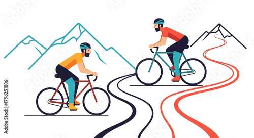 Cyclists Adventure: Embracing Mountain Trails In This Vivid, Eye-Catching Depiction