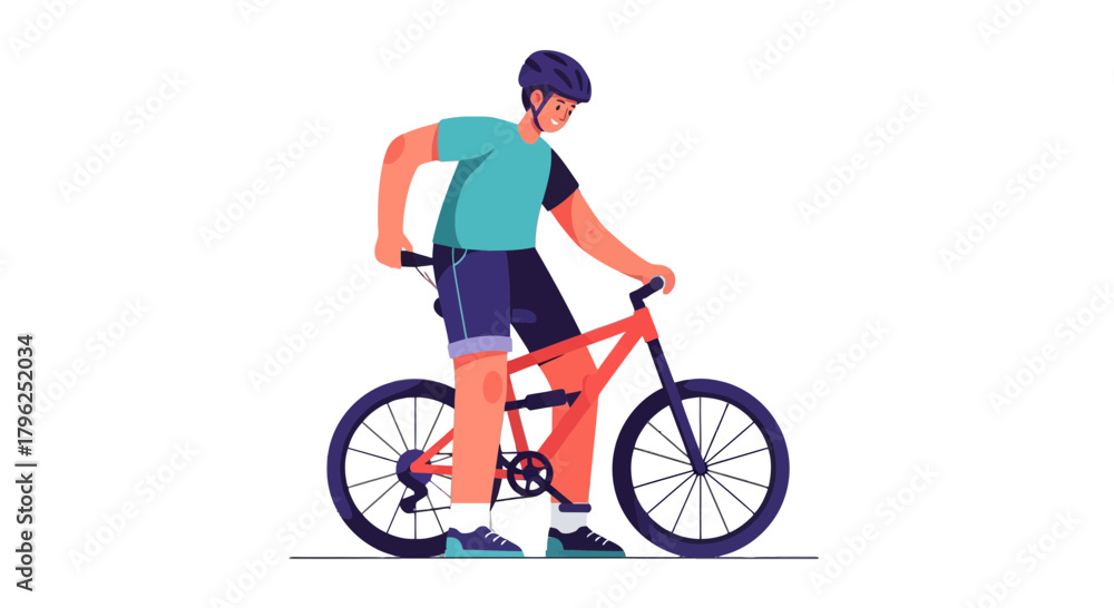 Fototapeta premium Cyclist Enjoying a Bicycle Ride on a Day Out, Simple Digital Illustration