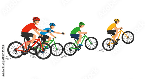 Cyclists Racing Together in Vivid Colors with Athletic Energy and Thrilling Momentum