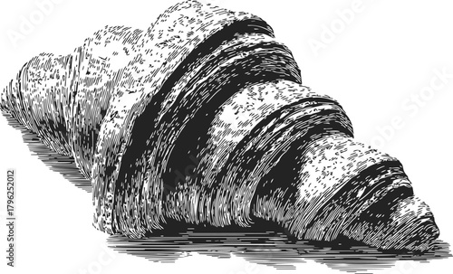 Croissant sketch hand drawn detailed French pastry with textured lines — stock vector