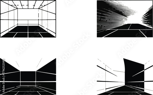 Abstract broken room with perspective modern destroyed space graphic background