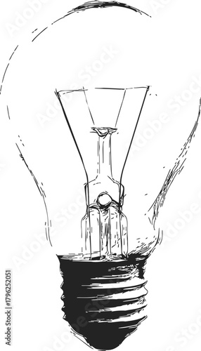 Light bulb sketch hand drawn style with detailed filament and screw base — stock vector