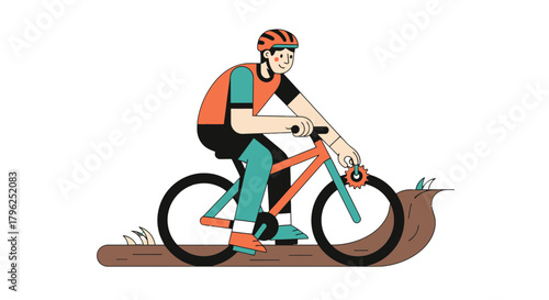 Cyclist Enjoying Mountain Biking Adventure With Modern Illustration, Fun and Joyful