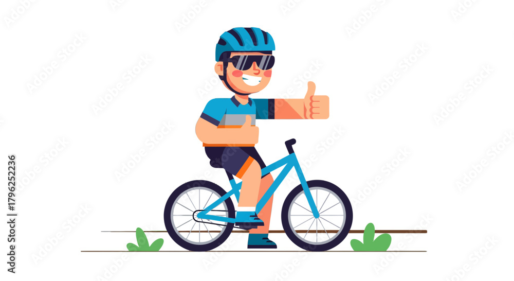 Fototapeta premium Cyclist Giving Thumbs Up, Positive Attitude, Enjoying A Bicycle Ride in Silhouette
