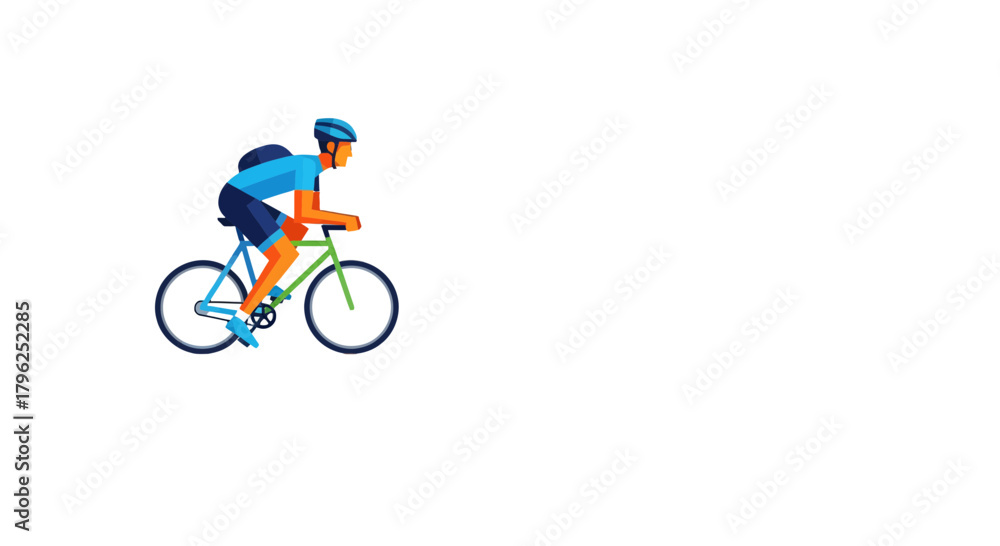 Fototapeta premium Cyclist In Motion Riding Bicycle Against Black Backdrop Minimalistic Illustration