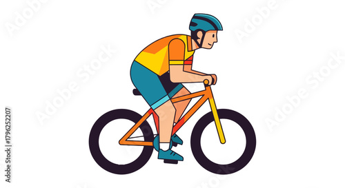 Cyclist In Action: Illustrated Rider On Bicycle Against Black Background