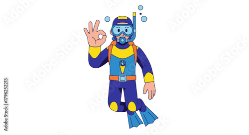 Diver Approving Undersea Exploration With A Hand Gesture Surrounded By Bubbles