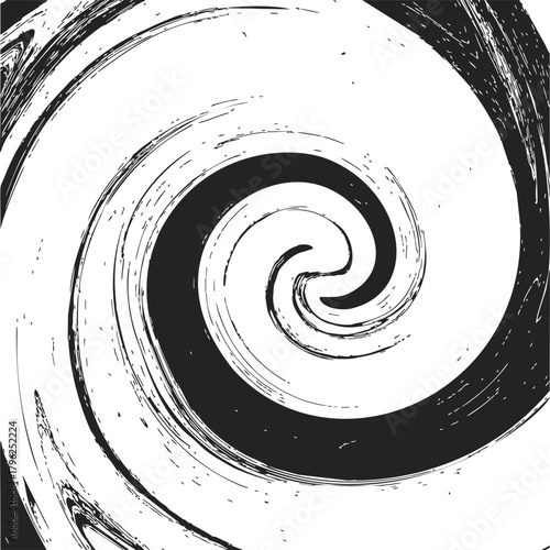 Spiral swirl abstract sketch, hand drawn black and white grunge pattern — stock vector