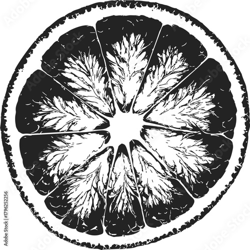 Lemon slice sketch, hand drawn citrus fruit cross section with detailed segments — stock vector