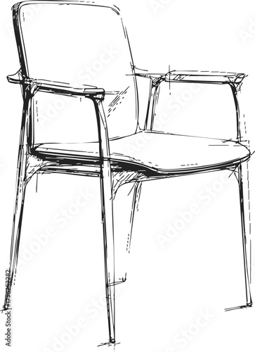 Chair sketch hand drawn modern armchair with thin legs and armrests — stock vector