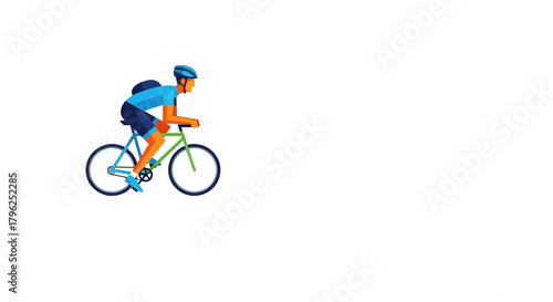 Cyclist In Motion Riding Bicycle Against Black Backdrop Minimalistic Illustration