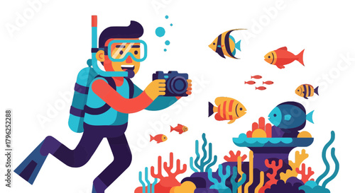 Diver Captures Underwater Fauna: A Vibrant Illustration of Marine Life Photography