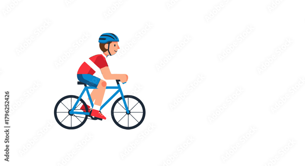 Naklejka premium Cyclist Joyfully Cycling With Helmet And Comfort On Bicycle, Health And Fitness Concept