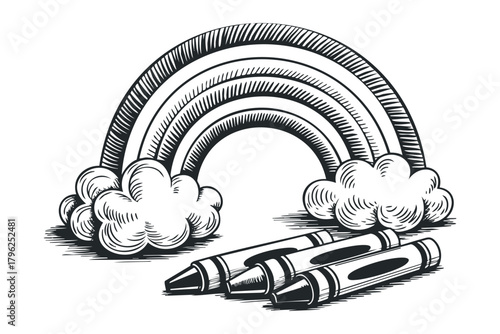 Hand-drawn sketch of a rainbow with crayons