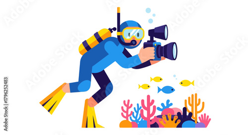 Diver Capturing Underwater World With Innovative Photography Equipment Underwater Scene